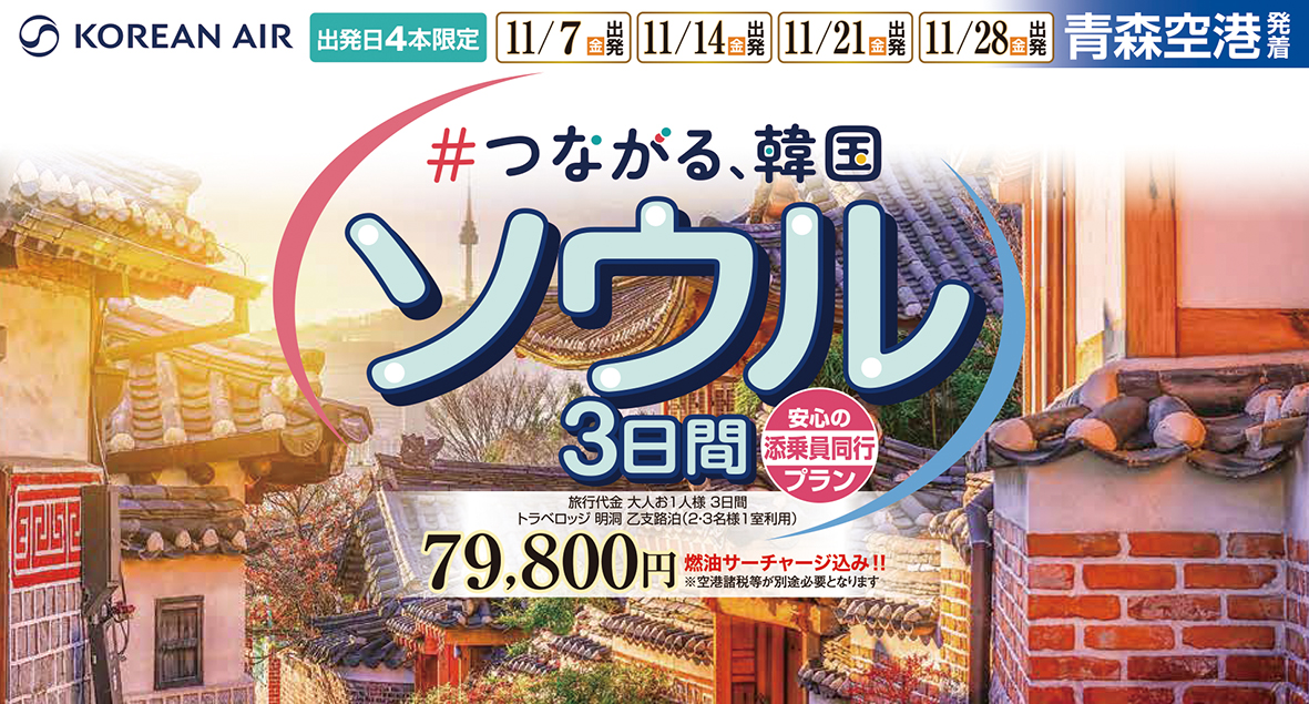 【超おすすめ】　　　　11月金曜発限定#つながる韓国 ソウル3日間♪
