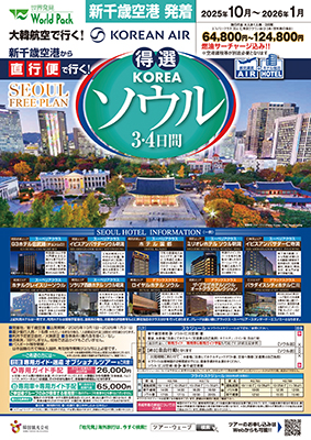 新千歳空港発着 大韓航空
得選ソウル
３日間
