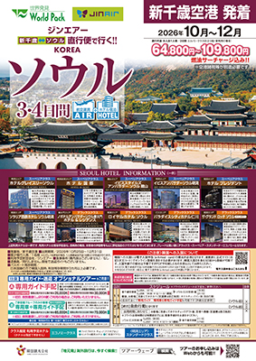 新千歳空港発着 ジンエアー
ソウル
３日間
