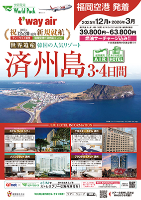 福岡空港発着 ティーウェイ航空
済州島
３日間
