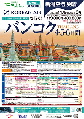 新潟空港発着 大韓航空
バンコク
フリープラン ４日間
