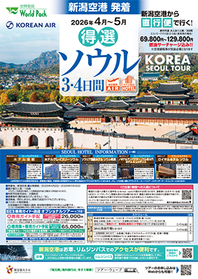 新潟空港発着 大韓航空
得選ソウル
３日間

