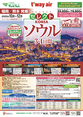 熊本空港発着 ティーウェイ航空
セレクトソウル
３日間
