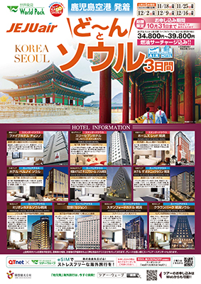 鹿児島空港発着 チェジュ航空
どーんと！ソウル
３日間
