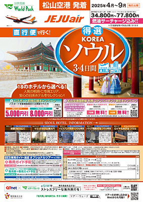 松山空港発着 チェジュ航空
得選ソウル
３日間
