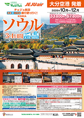 大分空港発着 チェジュ航空
ソウル
３日間
