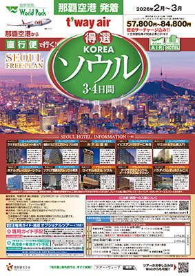 那覇空港発着 ティーウェイ航空
ソウル
３日間

