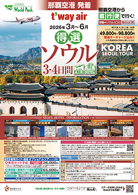 那覇空港発着 ティーウェイ航空
ソウル
３日間
